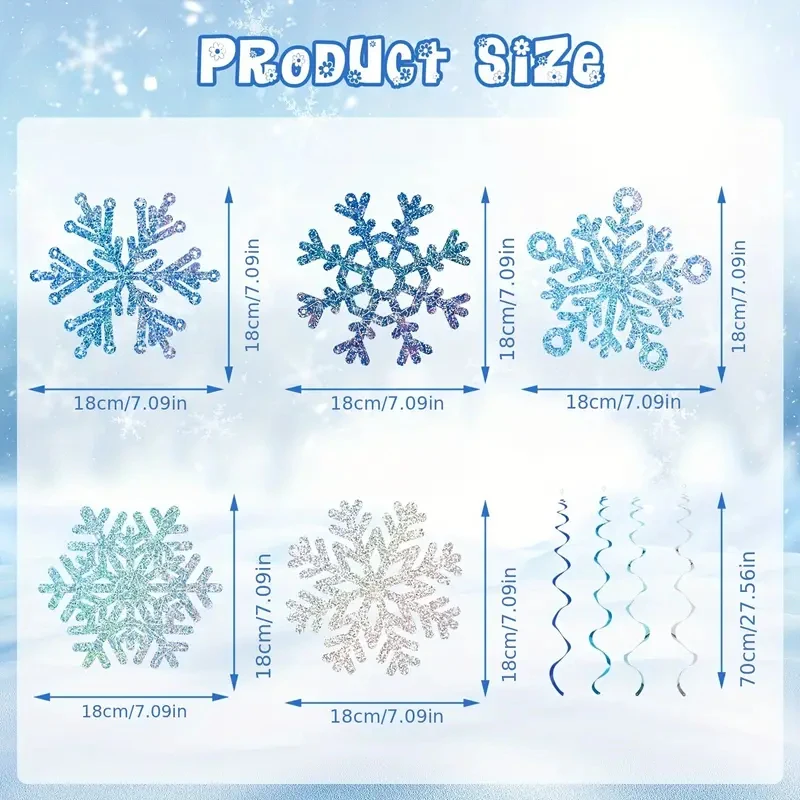 24 Frozen Style Blue And Silver Snowflake Vortex Decorations Rainbow Ceiling Streamerssuitable for Christmas And Birthday Partie