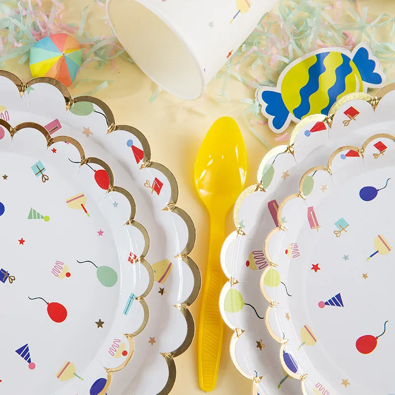 Christmas Theme Party Decoration Paper Napkins Plates Cups Gold Foil Disposable Tableware Wedding Birthday Party Decorative