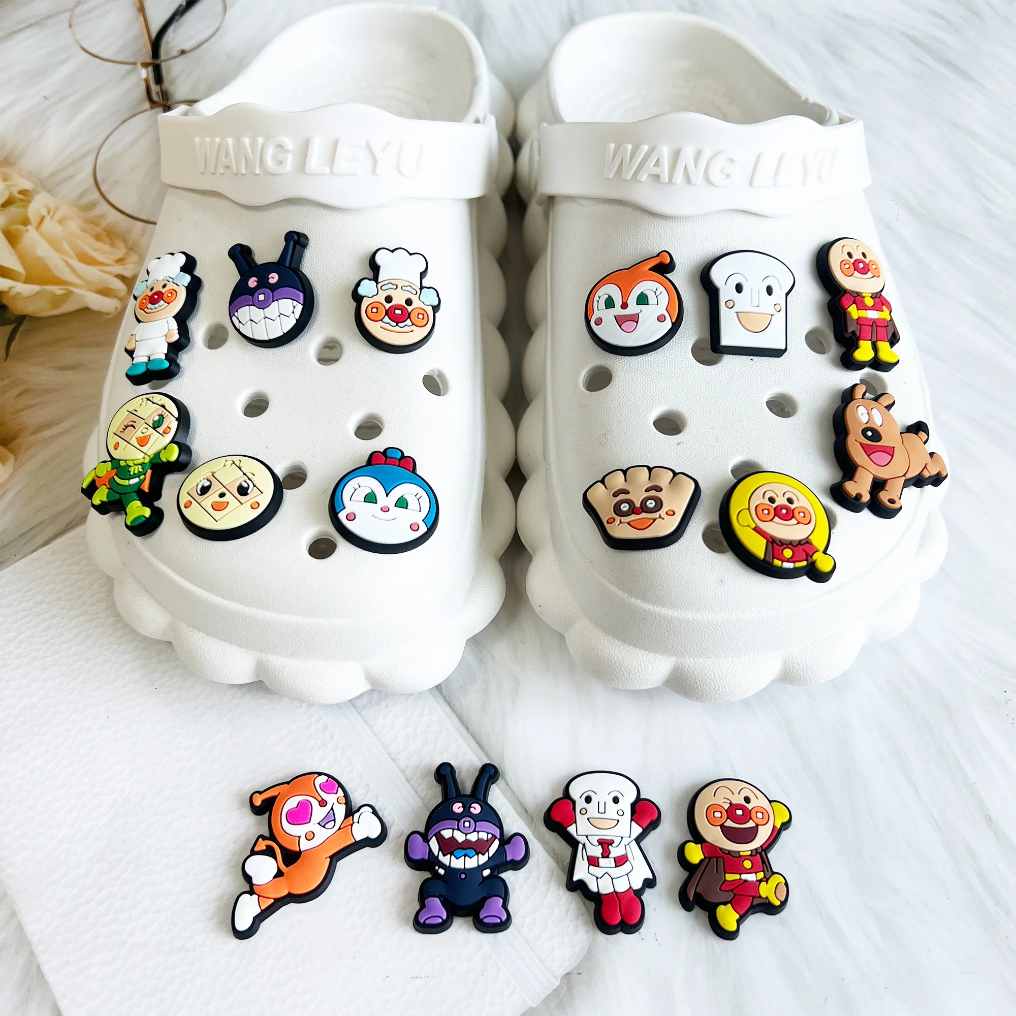 16/50pcs Anpanman Shoe Charms For Slides Sandals, PVC Shoe Decorations Accessories For Christmas Birthday Gift Party Favor