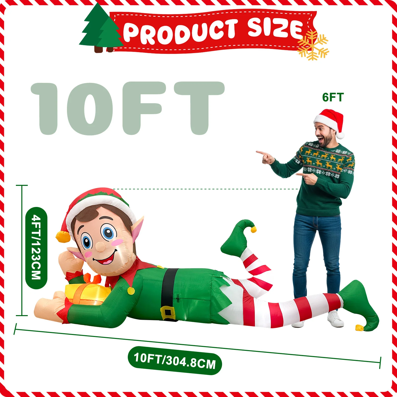 10FT Large Size Christmas Inflatable, Christmas Party Sprite, Celebration Party Decoration, Holiday Floor Decoration