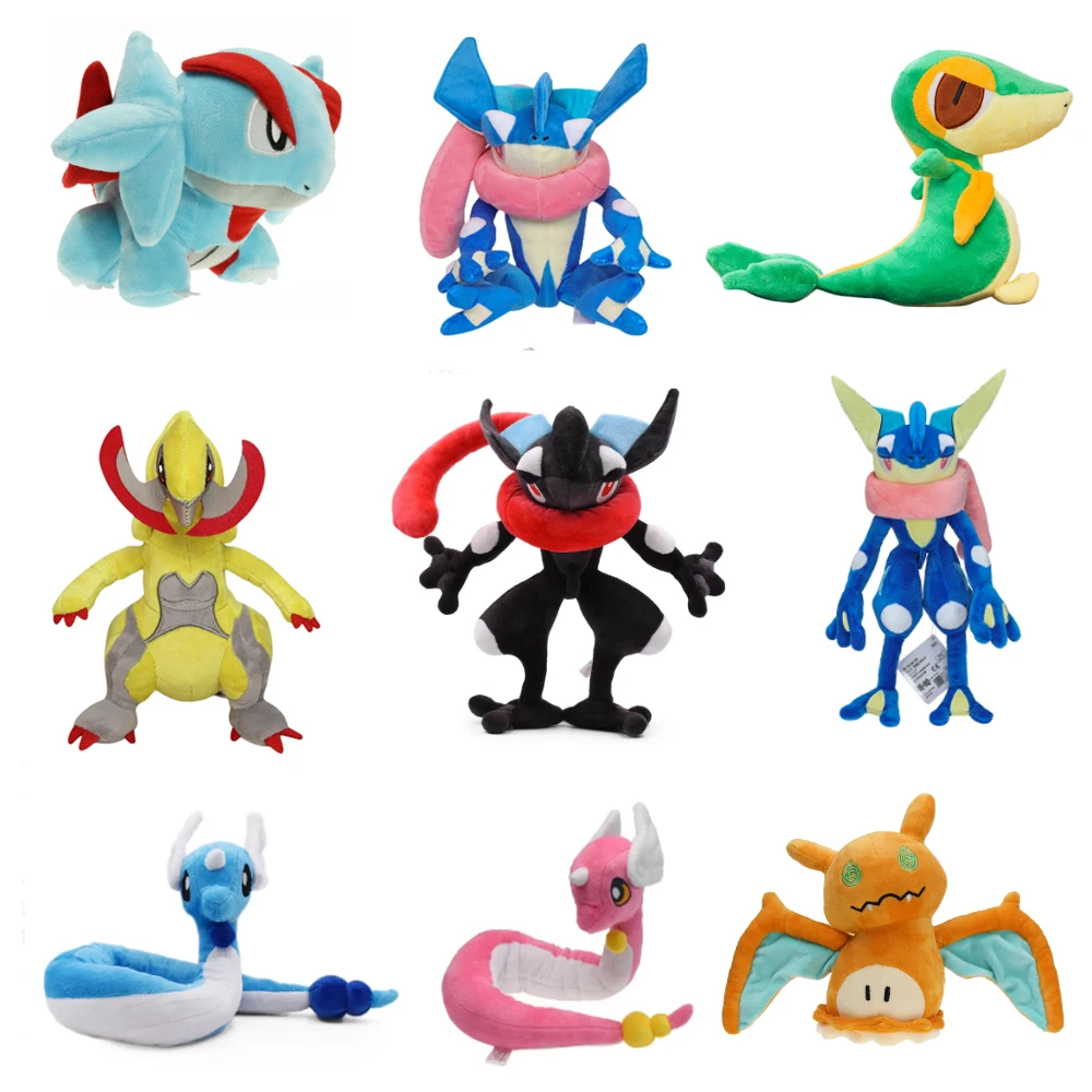 Snivy Tepig Plush Toy Pokemon Greninja Dragonair Haxorus Charizard Cartoon Image Stuffed Doll Christmas Gifts