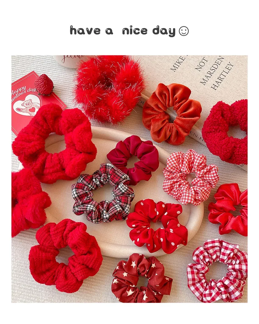 2026 New Christmas Red Color Hair Scrunchies For Women Girls Fashion High Elasticity No Hurt Hair Elastics New Year Accessories