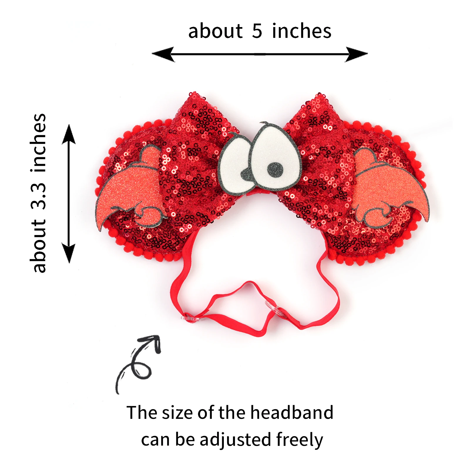 Mouse Ears Adjustable Headband Cartoon Sequin Bows Headband Birthday Party Christmas Princess Cosplay Costume For Women Adult