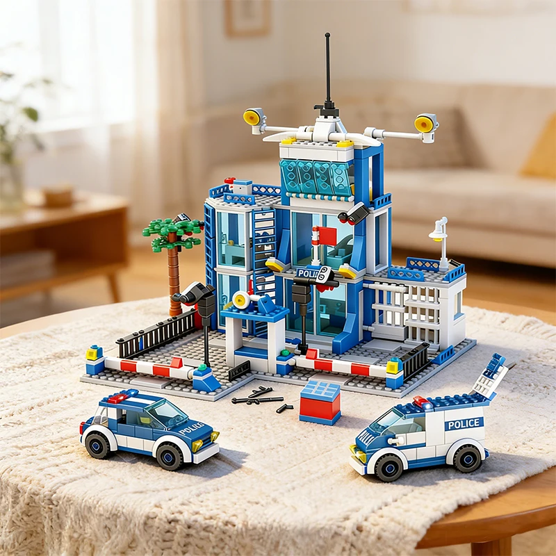 City Police Station Building Blocks Police Car Building Blocks Construction Building Blocks Children Toys Christmas Holiday Gift