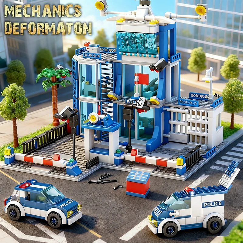 City Police Station Building Blocks Police Car Building Blocks Construction Building Blocks Children Toys Christmas Holiday Gift