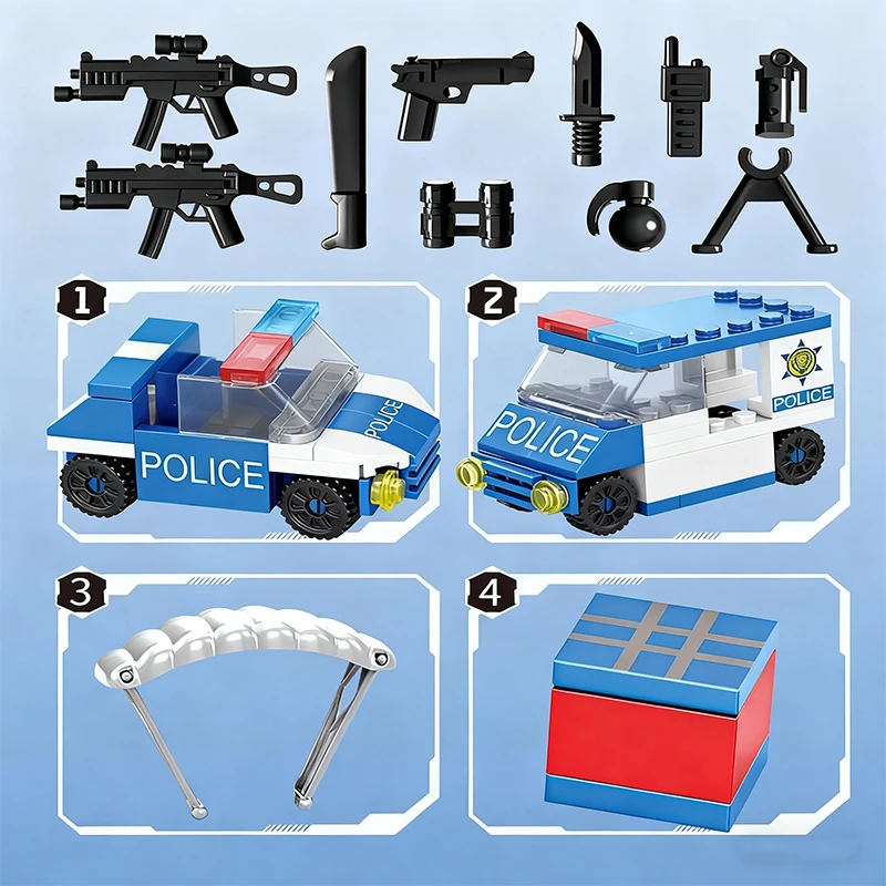 City Police Station Building Blocks Police Car Building Blocks Construction Building Blocks Children Toys Christmas Holiday Gift