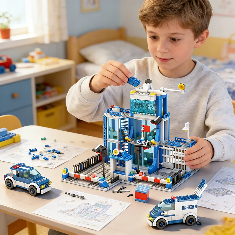 City Police Station Building Blocks Police Car Building Blocks Construction Building Blocks Children Toys Christmas Holiday Gift