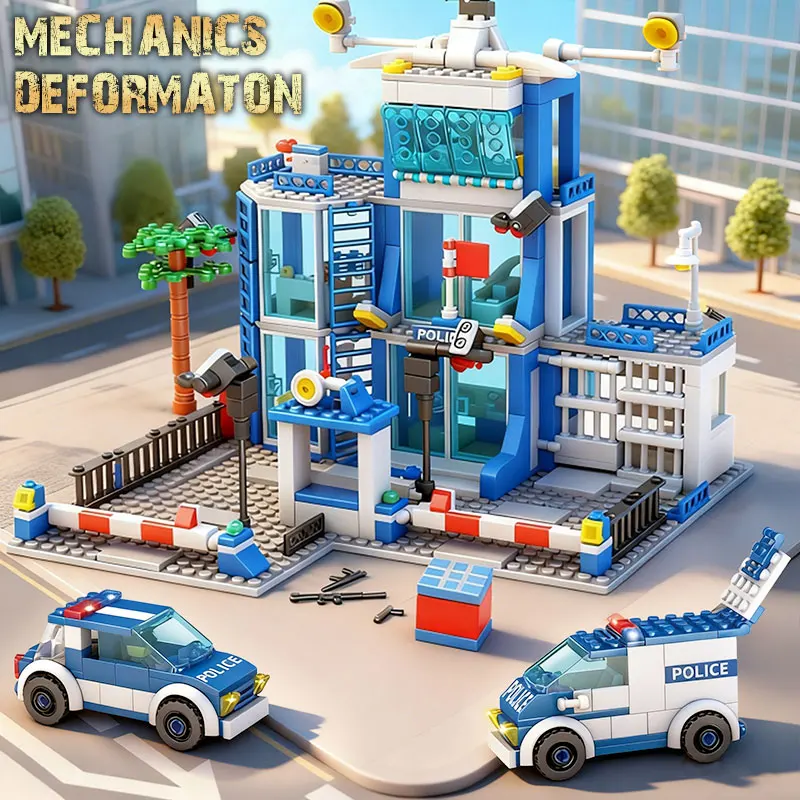 City Police Station Building Blocks Police Car Building Blocks Construction Building Blocks Children Toys Christmas Holiday Gift