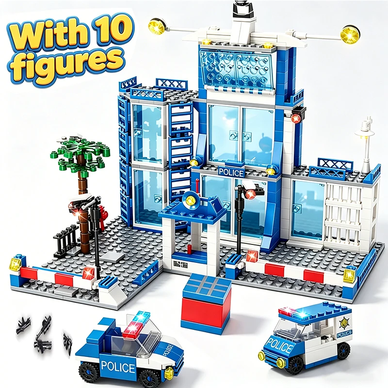 City Police Station Building Blocks Police Car Building Blocks Construction Building Blocks Children Toys Christmas Holiday Gift