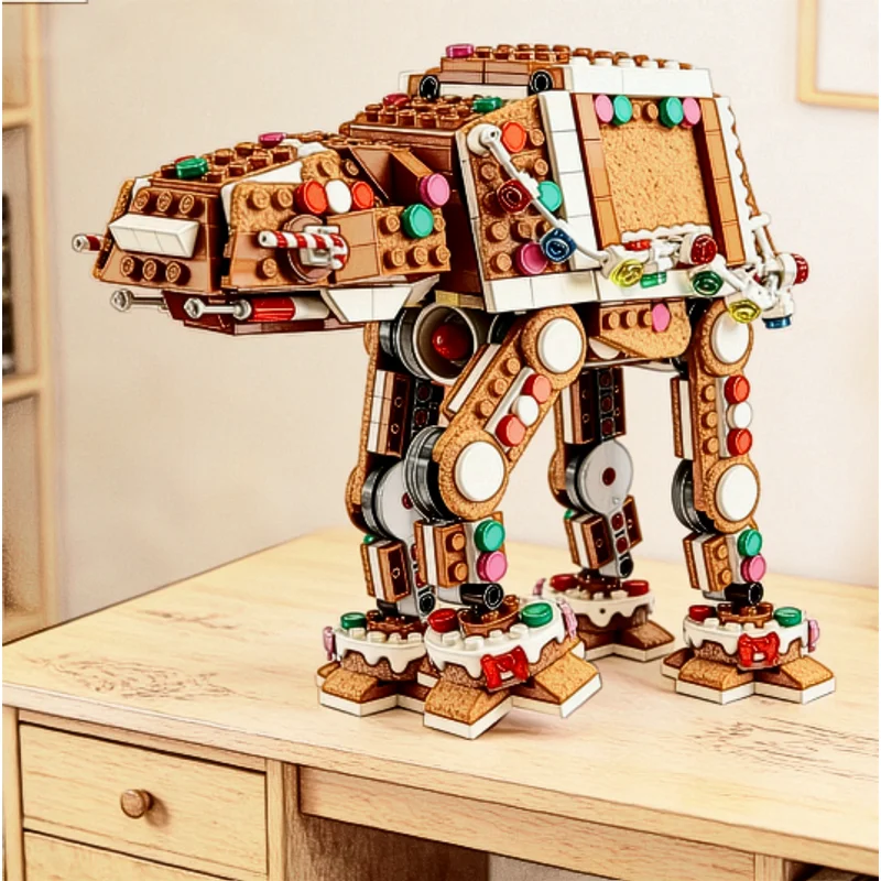 2026 New 697pcs At-at Motorized Walker Building Block Interstellar Conflict Ginger Bread Model Toy Birthday Christmas Gifts