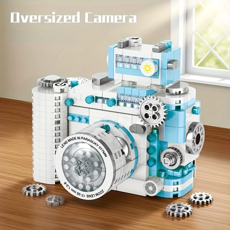 DIY Retro Building Block Camera Model Creative Puzzle Decoration Simulation Building Block Camera Christmas Halloween Gift Suitable Holiday Gift for Boys and Girls