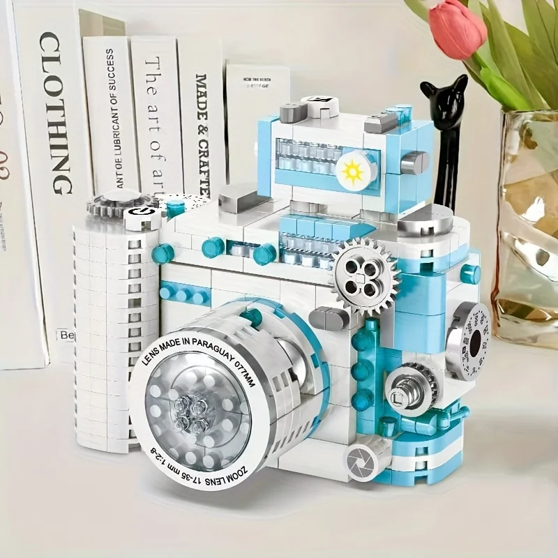 DIY Retro Building Block Camera Model Creative Puzzle Decoration Simulation Building Block Camera Christmas Halloween Gift Suitable Holiday Gift for Boys and Girls