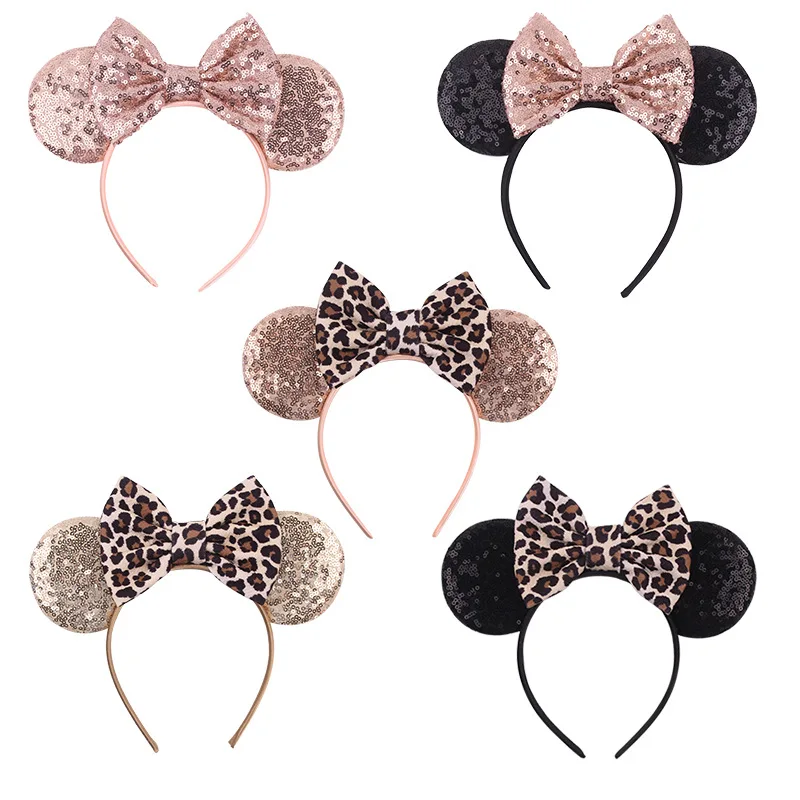 Baby holiday glitter hair accessory leopard print headband Mickey Halloween Christmas headband
