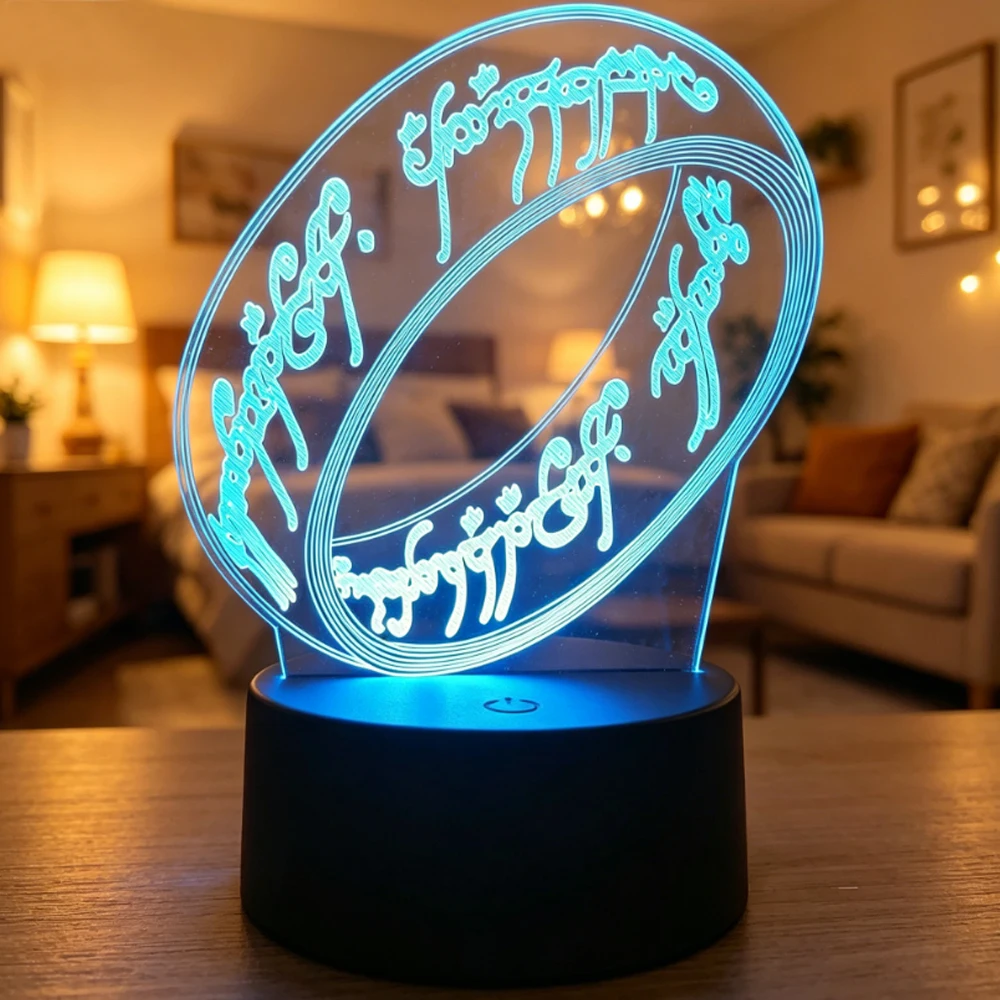 Lord of the Rings 3D LED Night Light 7 Colours Smart Touch Bedroom Decorative Lights Birthday Christmas Gift for Fans