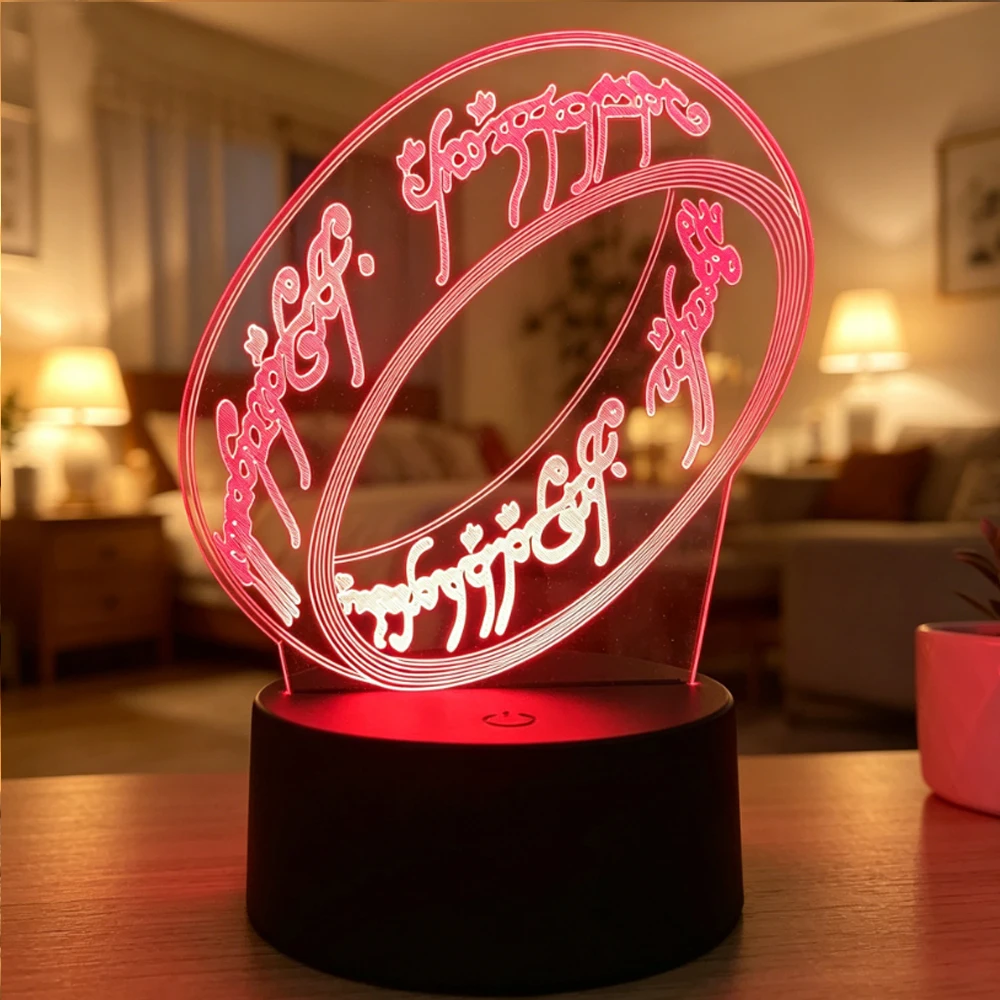 Lord of the Rings 3D LED Night Light 7 Colours Smart Touch Bedroom Decorative Lights Birthday Christmas Gift for Fans
