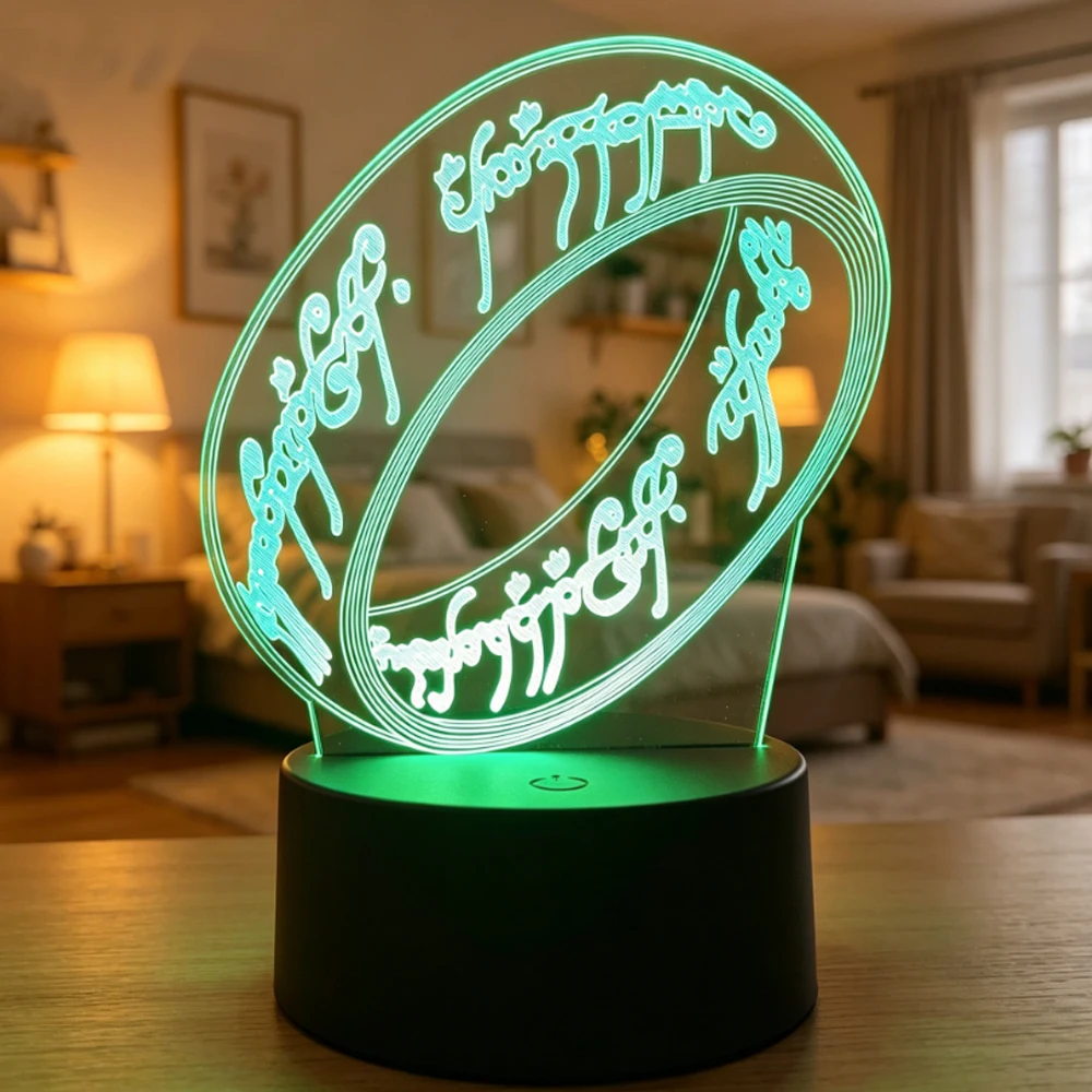 Lord of the Rings 3D LED Night Light 7 Colours Smart Touch Bedroom Decorative Lights Birthday Christmas Gift for Fans