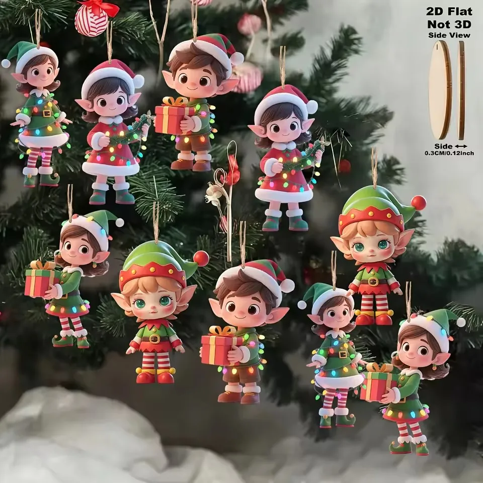 10pcs/set Christmas Wooden Pendant Take The Gift Xmas Tree Hanging Ornament Perfect for Xmas Party Decor Home New Year Gifts