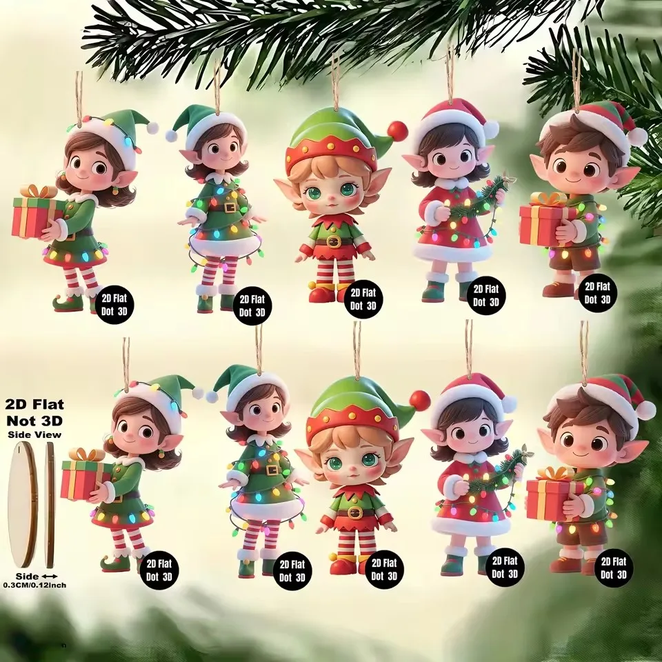 10pcs/set Christmas Wooden Pendant Take The Gift Xmas Tree Hanging Ornament Perfect for Xmas Party Decor Home New Year Gifts