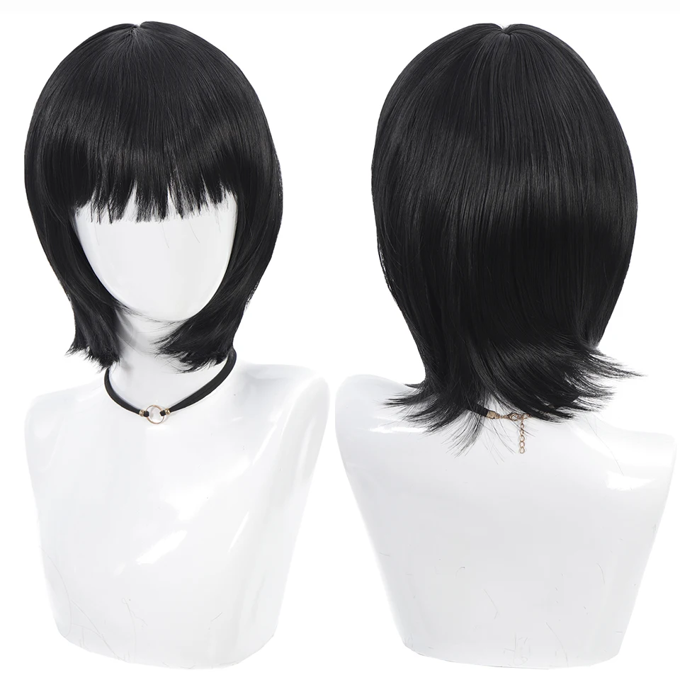Short Straight Bob Black For Women synthetic wig with fringe Ladies High temperature silk wig For Christmas Carnival Daily wear