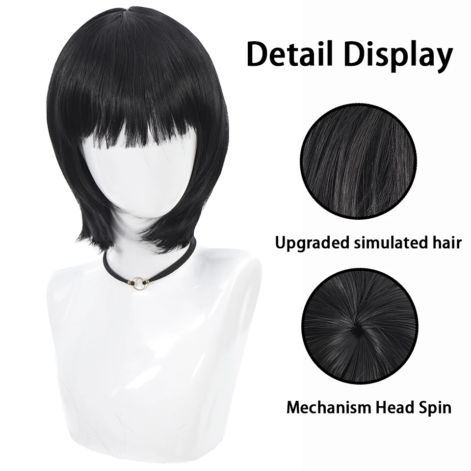 Short Straight Bob Black For Women synthetic wig with fringe Ladies High temperature silk wig For Christmas Carnival Daily wear