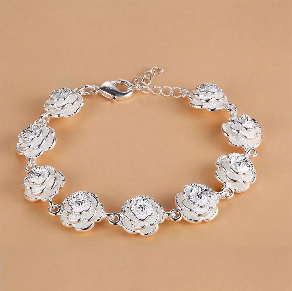 925 Sterling Silver Bracelets for Women elegant flowers Chain Fashion classic Wedding Party Christmas Gifts fine Jewelry