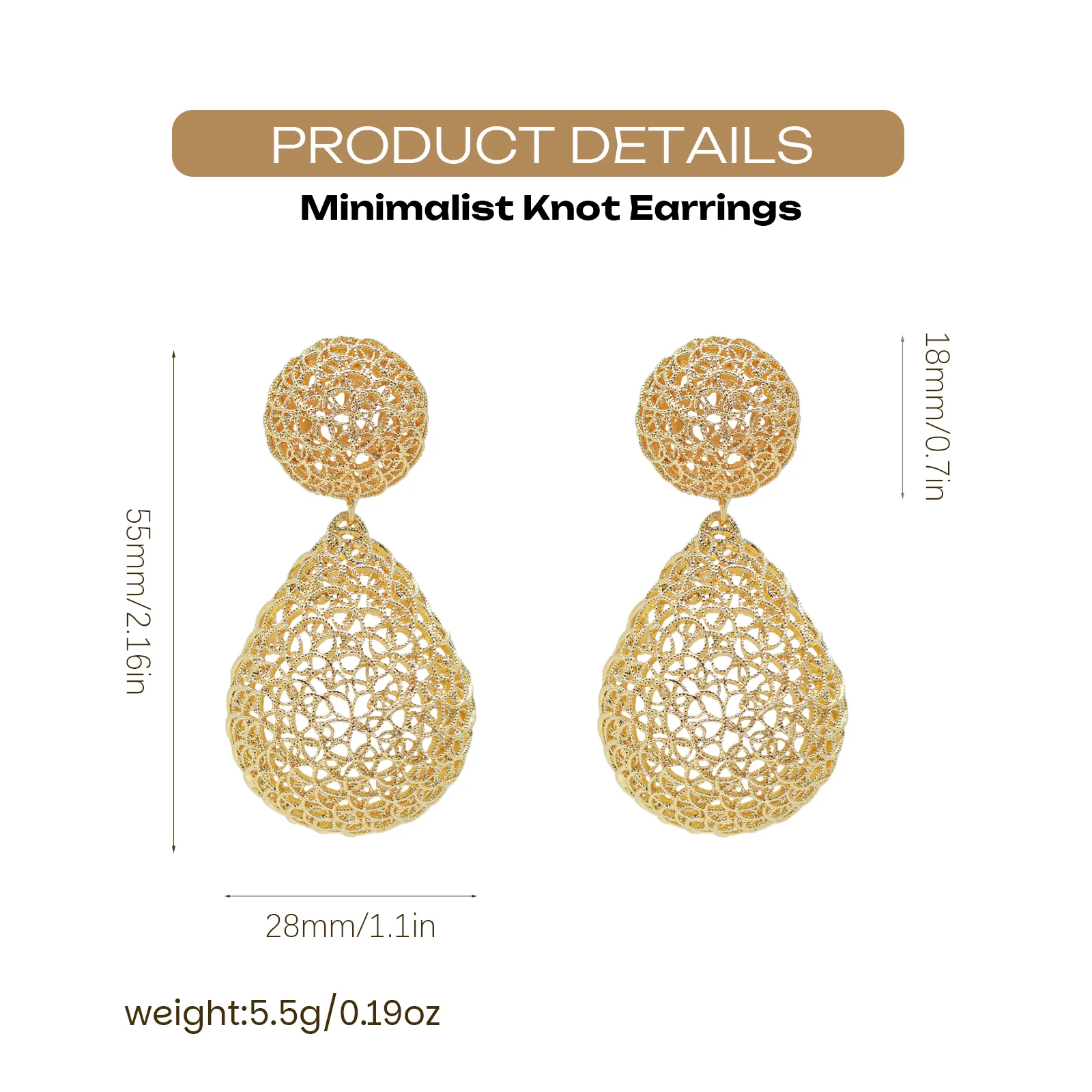 YTJX Women's Piercing Earring 18K Copper Gold Plated Hollow out Long Pendant Water Drop Jewelry Accessories For Christmas