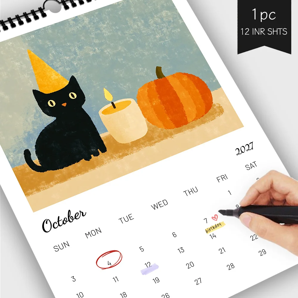 1pc 2027 Wall Calendar, Four-Season Cat Theme, 12-Month Monthly Planner, Perfect Gift for Birthdays, Christmas, New Year