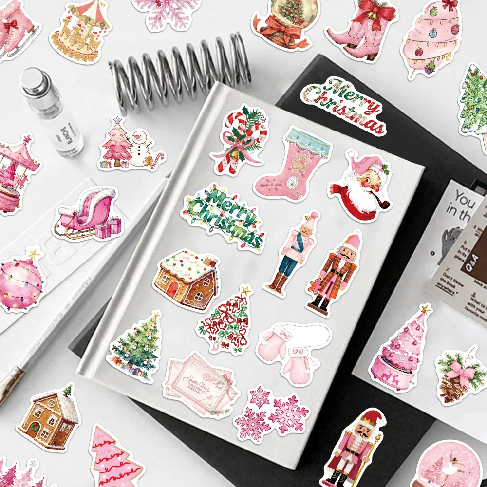 50PCS Pink Christmas 2 Series Sticker Set DIY Phone Case Laptop Guitar Computer Decoration Waterproof Stickers