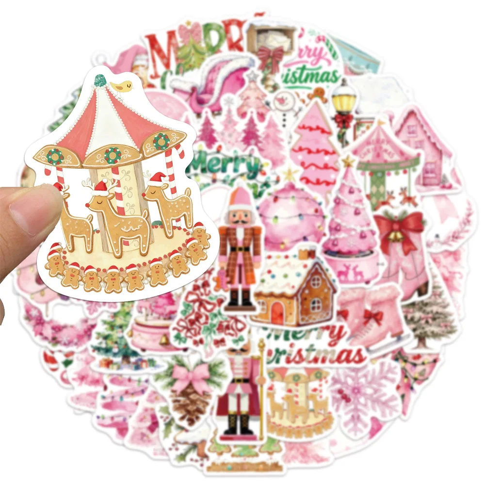 50PCS Pink Christmas 2 Series Sticker Set DIY Phone Case Laptop Guitar Computer Decoration Waterproof Stickers
