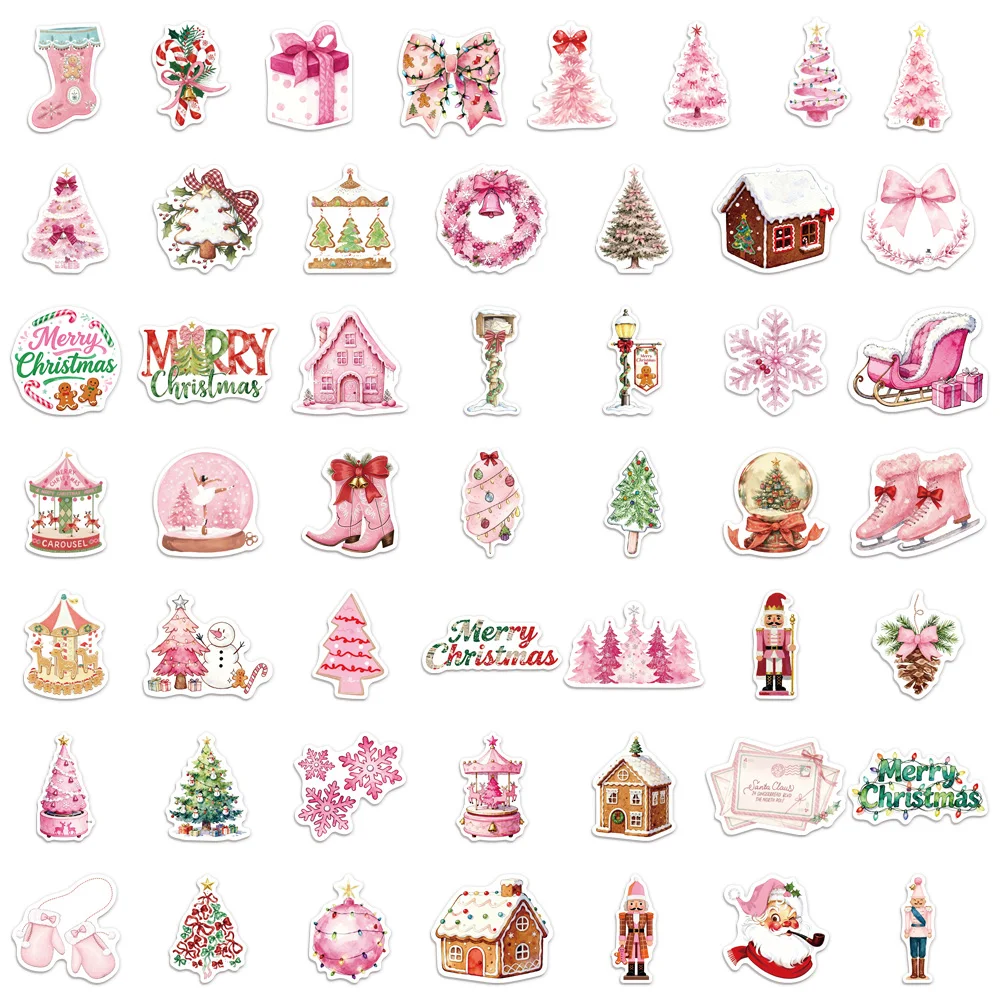 50PCS Pink Christmas 2 Series Sticker Set DIY Phone Case Laptop Guitar Computer Decoration Waterproof Stickers