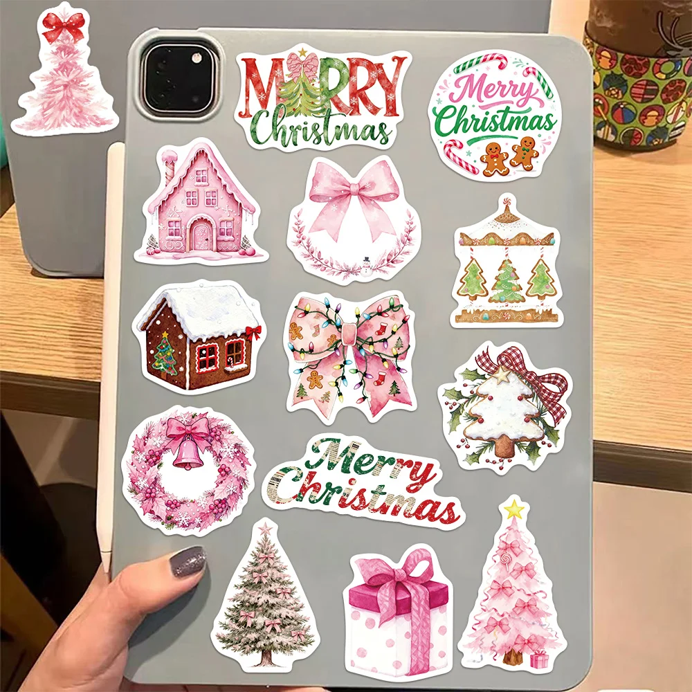 50PCS Pink Christmas 2 Series Sticker Set DIY Phone Case Laptop Guitar Computer Decoration Waterproof Stickers
