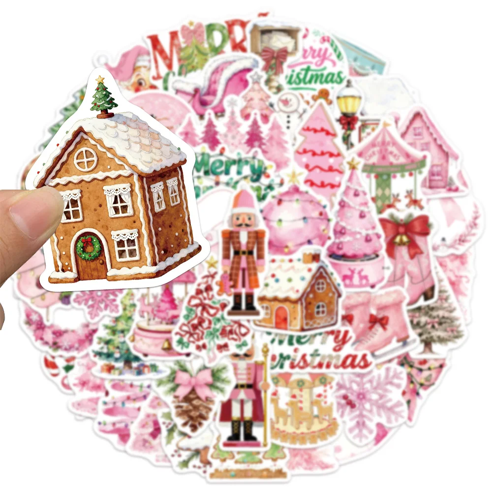 50PCS Pink Christmas 2 Series Sticker Set DIY Phone Case Laptop Guitar Computer Decoration Waterproof Stickers