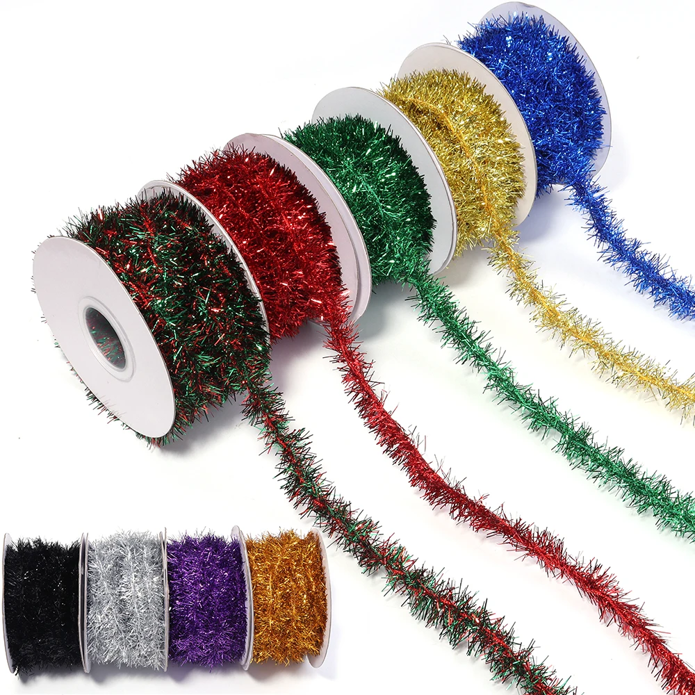 10Yards Christmas Ribbon Garland Cane Foil Tinsel Glitter Metallic Xmas Tree Wrapping Ribbons Ornaments DIY New Year Party Decor