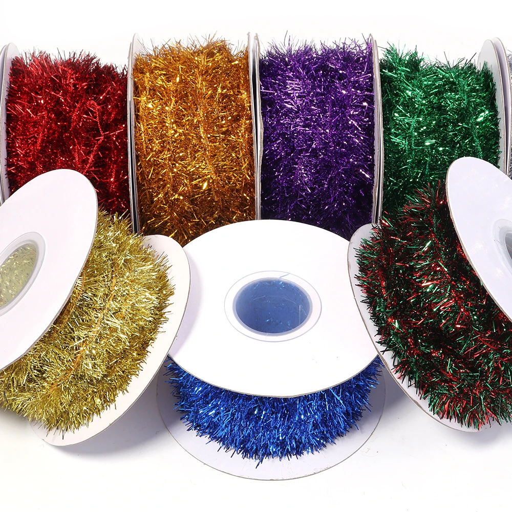 10Yards Christmas Ribbon Garland Cane Foil Tinsel Glitter Metallic Xmas Tree Wrapping Ribbons Ornaments DIY New Year Party Decor