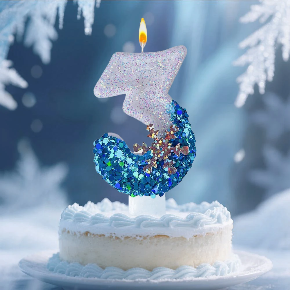 Snow Number Candles, Birthday Candles, Cake Decoration, Votive Candles for Birthdays,, New Year / Christmas /Party Decoration