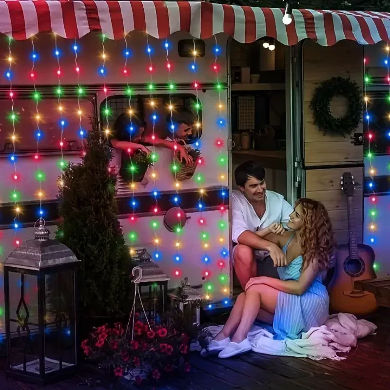 Solar Curtain Light LED Outdoor Waterproof 600leds Garland Decor String Lights Yard Christmas Fairy Wedding Party Terrace Garden