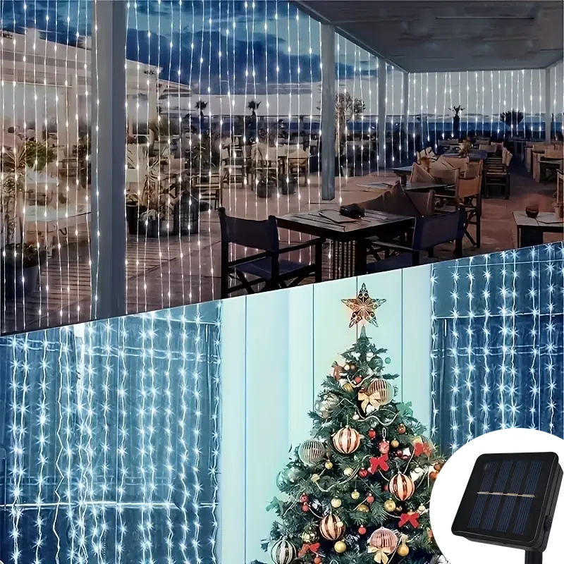 Solar Curtain Light LED Outdoor Waterproof 600leds Garland Decor String Lights Yard Christmas Fairy Wedding Party Terrace Garden