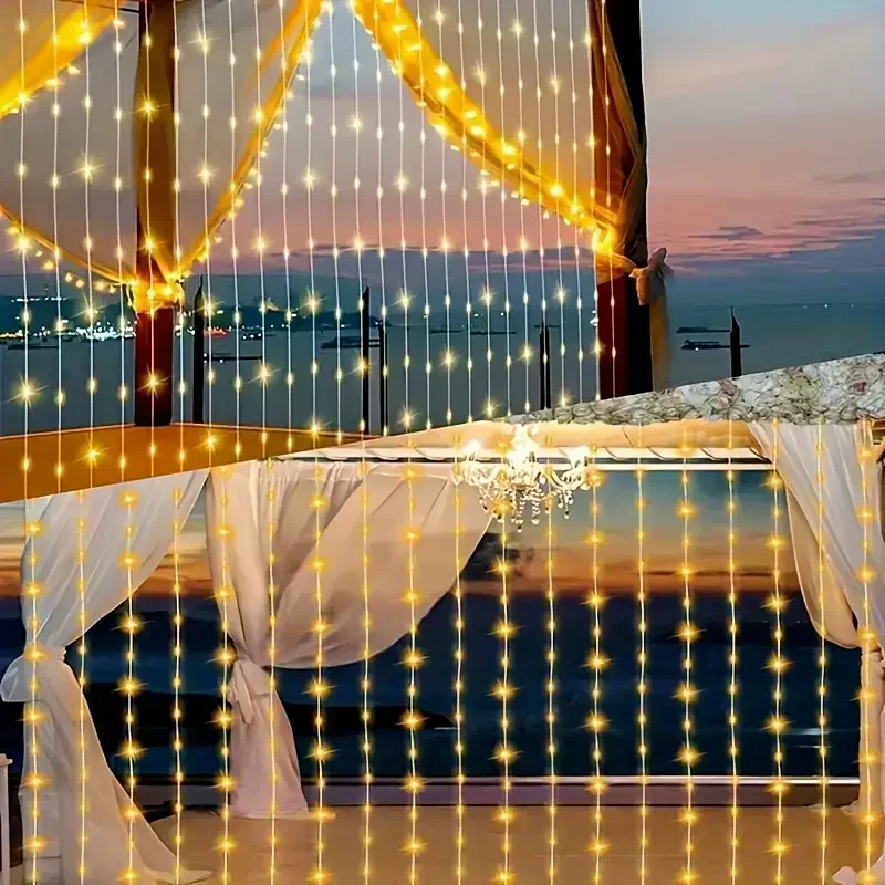 Solar Curtain Light LED Outdoor Waterproof 600leds Garland Decor String Lights Yard Christmas Fairy Wedding Party Terrace Garden