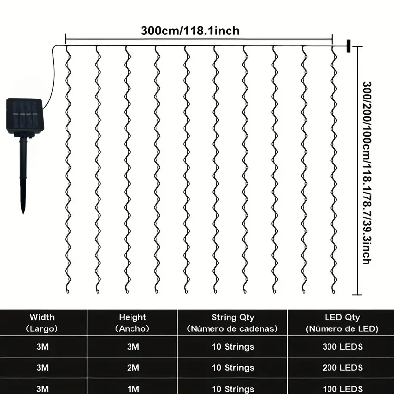 Solar Curtain Light LED Outdoor Waterproof 600leds Garland Decor String Lights Yard Christmas Fairy Wedding Party Terrace Garden