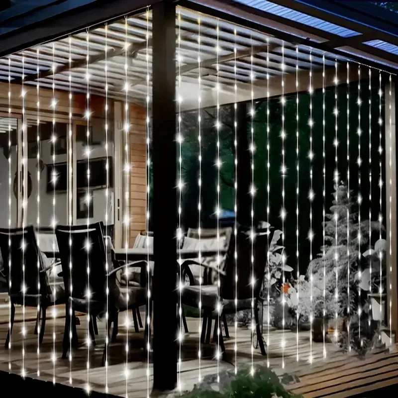 Solar Curtain Light LED Outdoor Waterproof 600leds Garland Decor String Lights Yard Christmas Fairy Wedding Party Terrace Garden