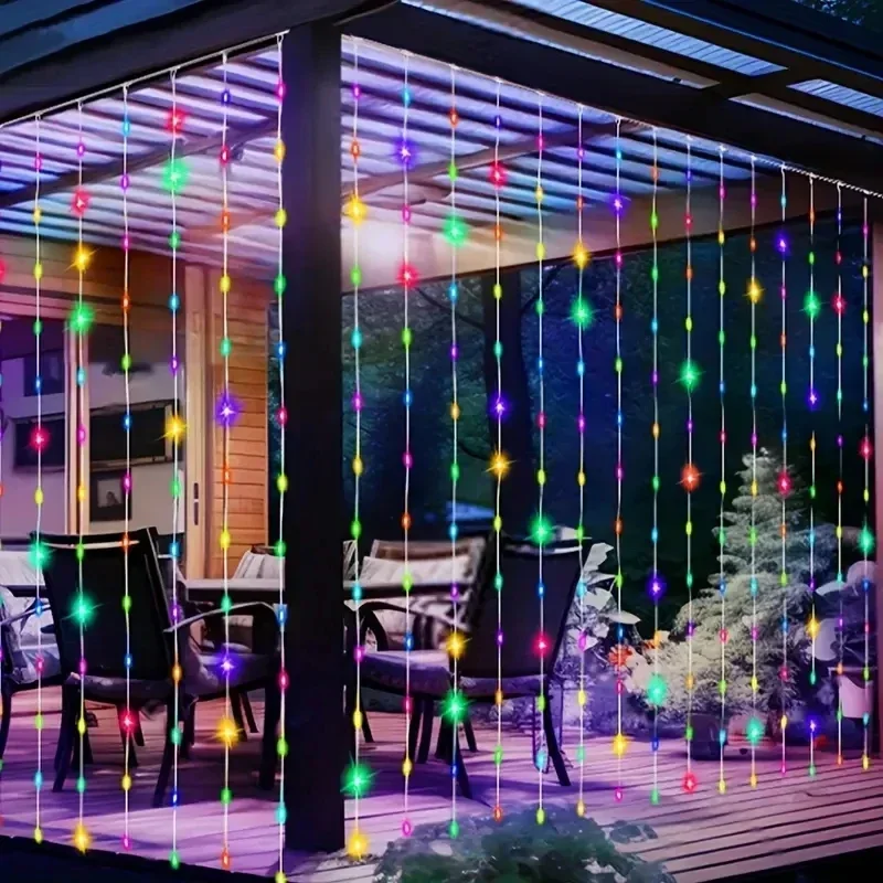 Solar Curtain Light LED Outdoor Waterproof 600leds Garland Decor String Lights Yard Christmas Fairy Wedding Party Terrace Garden