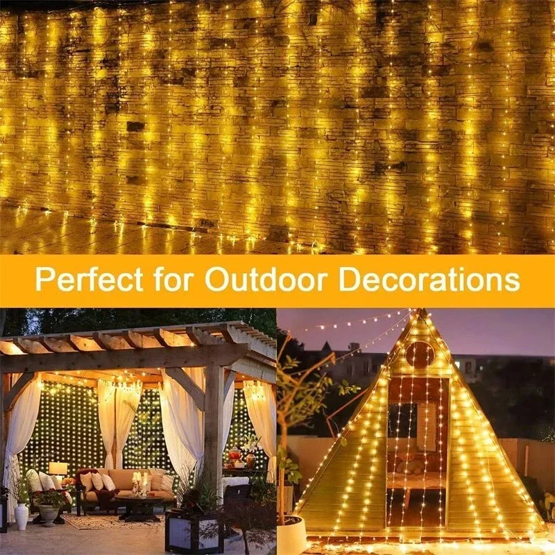 Solar Curtain Light LED Outdoor Waterproof 600leds Garland Decor String Lights Yard Christmas Fairy Wedding Party Terrace Garden