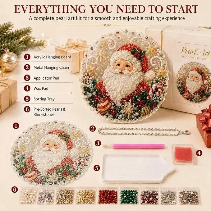 20X20CM Diamond Painting 3d Mixed-sized Pearl Beads Christmas Pearl Suncatcher Kit For Diy Craft Metal Chain Festive Wall Decor
