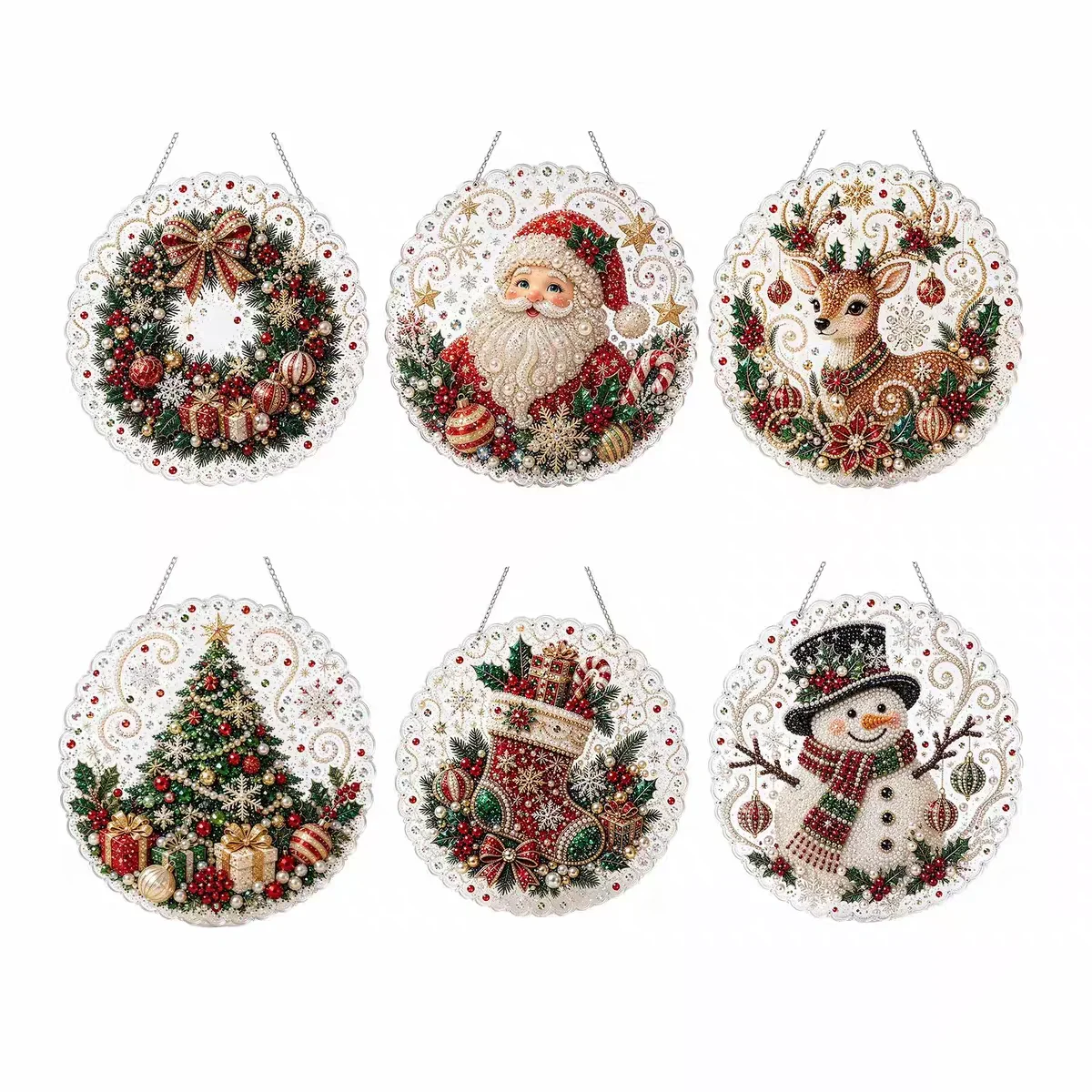 20X20CM Diamond Painting 3d Mixed-sized Pearl Beads Christmas Pearl Suncatcher Kit For Diy Craft Metal Chain Festive Wall Decor