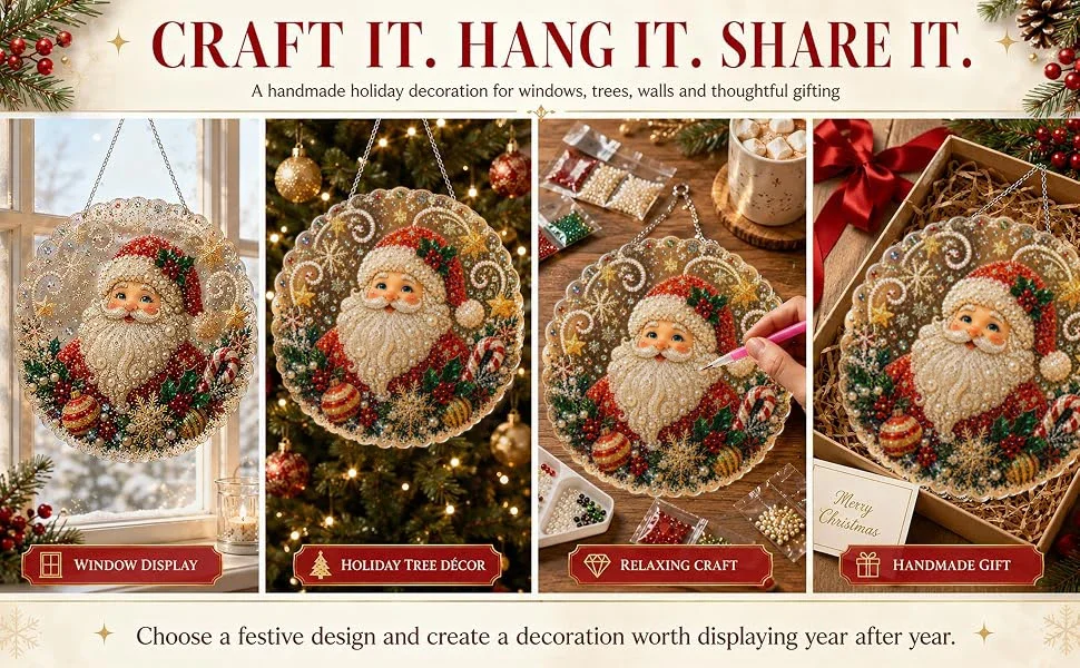 20X20CM Diamond Painting 3d Mixed-sized Pearl Beads Christmas Pearl Suncatcher Kit For Diy Craft Metal Chain Festive Wall Decor