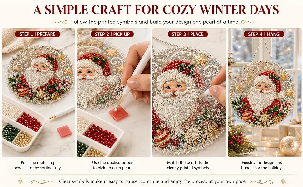 20X20CM Diamond Painting 3d Mixed-sized Pearl Beads Christmas Pearl Suncatcher Kit For Diy Craft Metal Chain Festive Wall Decor