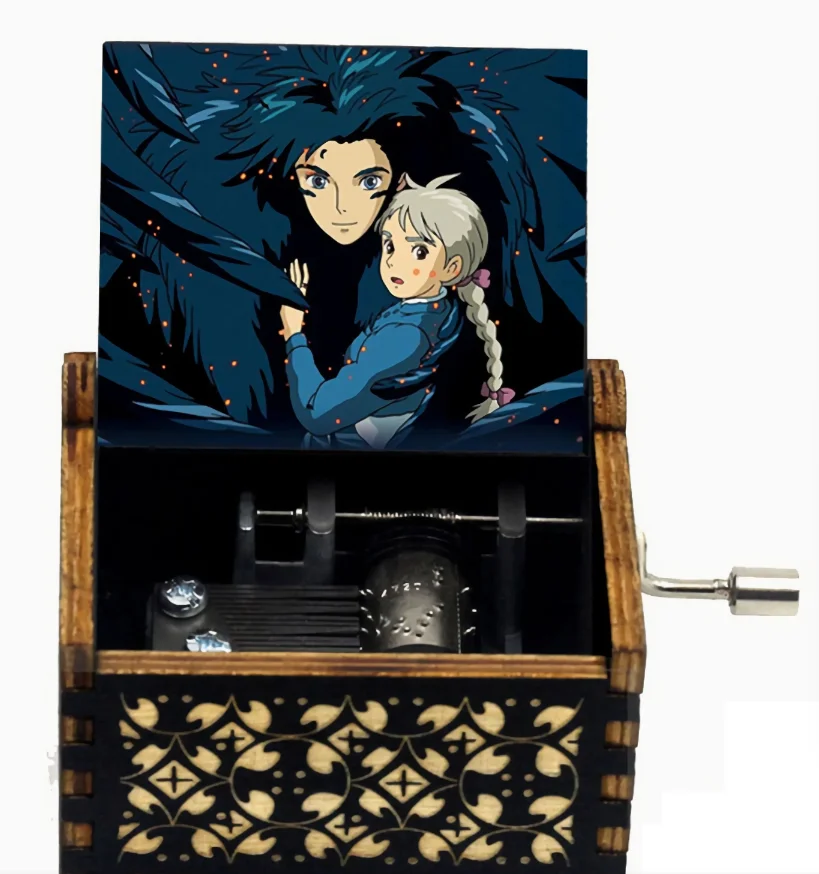 4 styles Howl Castle Music Box Totoro Music Box Antique carved Wooden Hand Crank Music Box figure Christmas Birthday Gift--