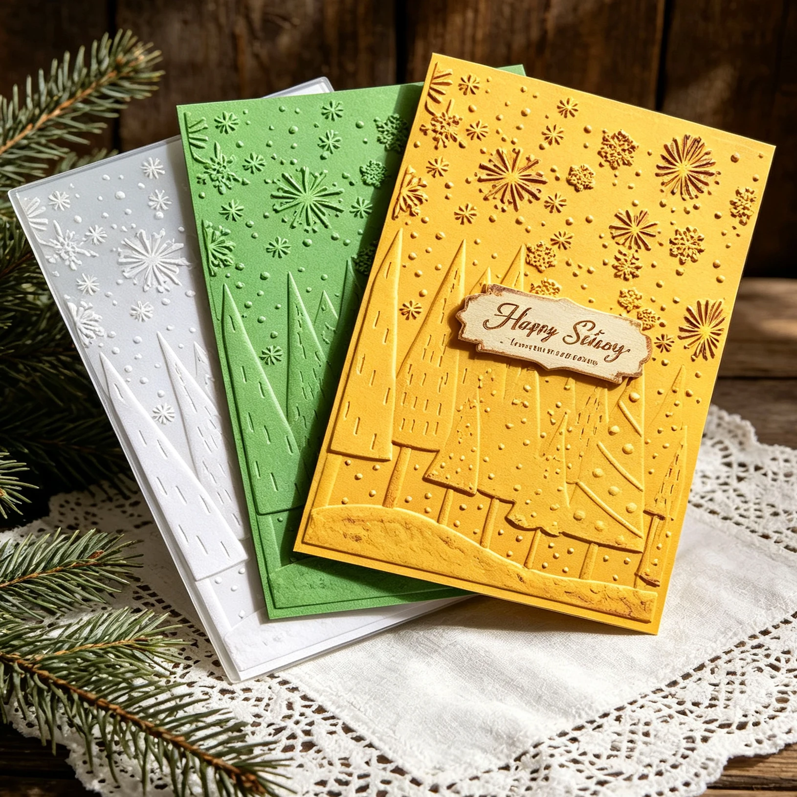 Christmas Snowscape Embossed Board Pine Tree Snowflake Pattern Embossed Template Handmade Card Background Embossing Tool