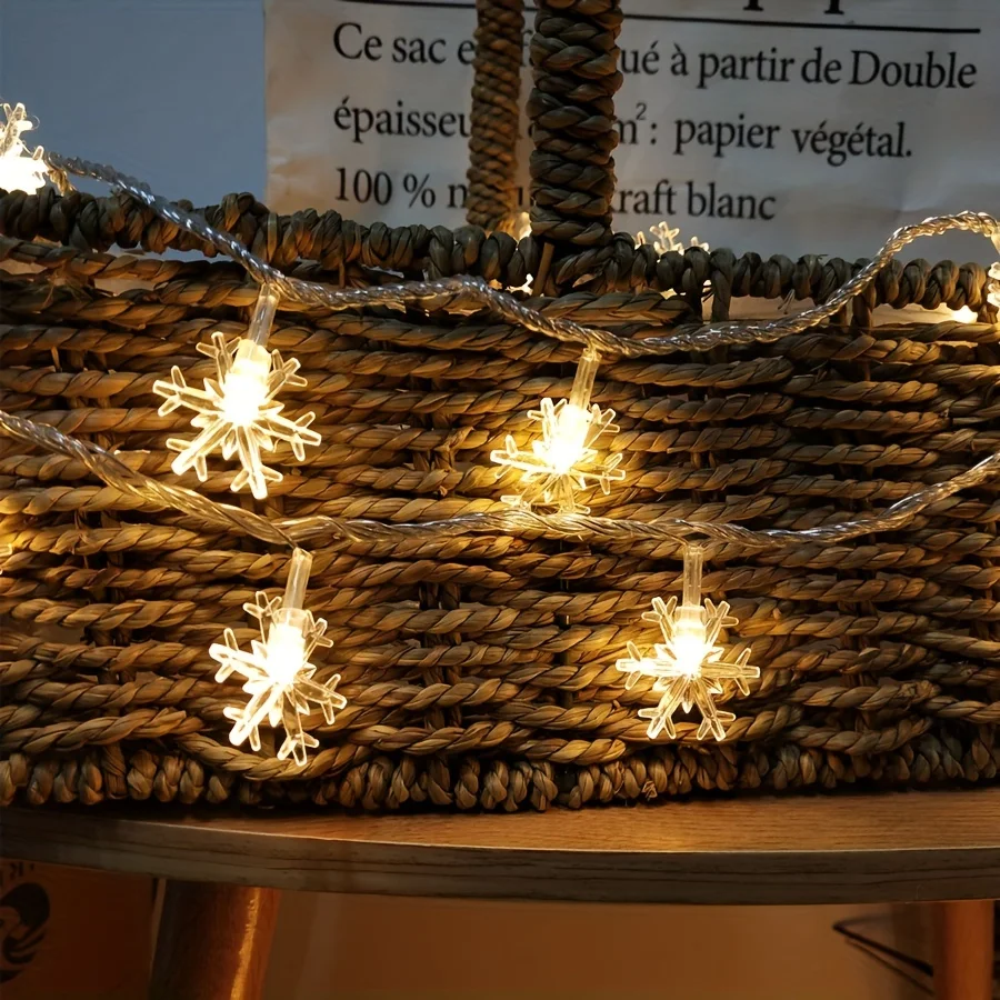 3m LED Snowflake Curtain Lights, Romantic Christmas Curtain String Lights, Fairy String Lights For Home Bedroom Indoor Decor