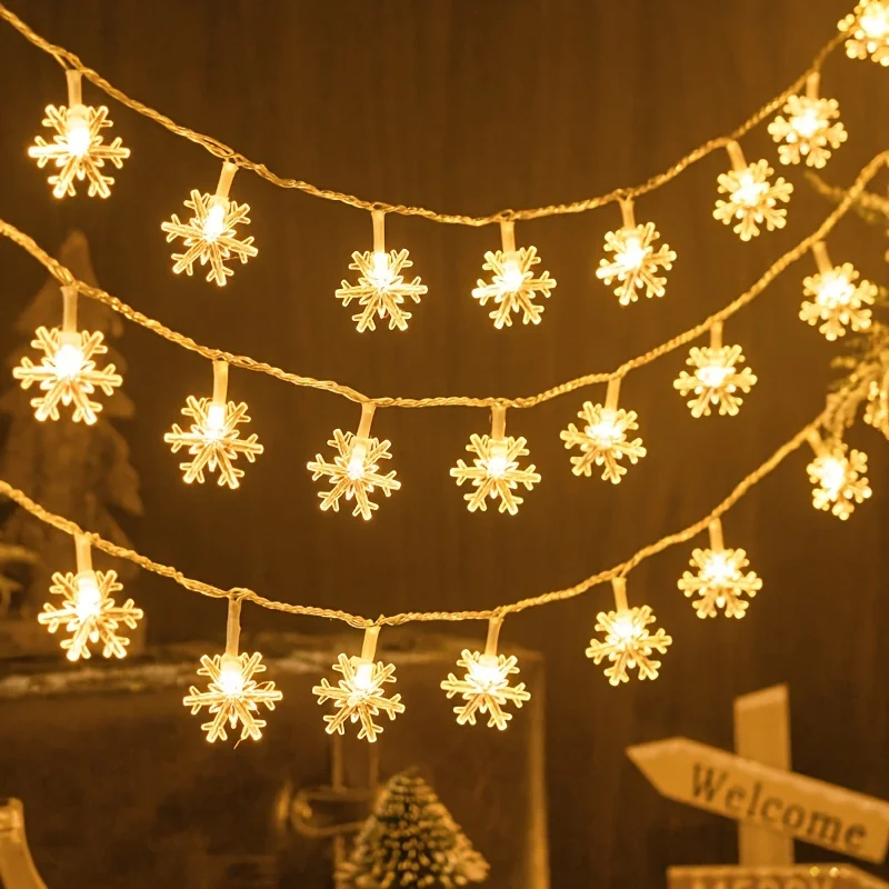 3m LED Snowflake Curtain Lights, Romantic Christmas Curtain String Lights, Fairy String Lights For Home Bedroom Indoor Decor